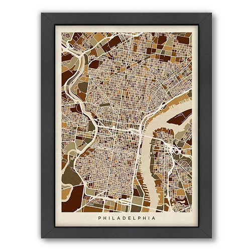 Americanflat Michael Tompsett ''Philadelphia, Pennsylvania Street Map'' Framed Wall Art