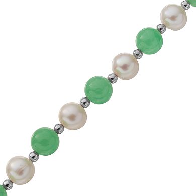 Jadeite & Freshwater Cultured Pearl Sterling Silver Bracelet