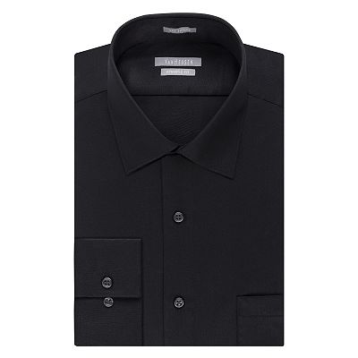 Mens Van Heusen Fitted Athletic Solid Lux Sateen No Iron Spread Collar  Dress Shirt