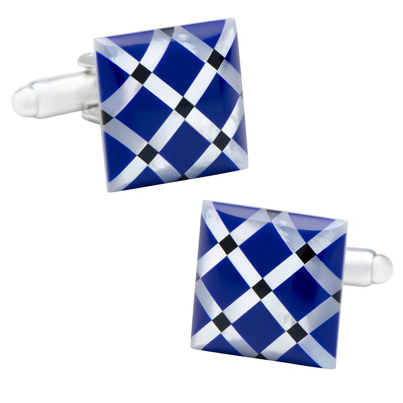 Mother-of-Pearl Diamond Cuff Links, Blue