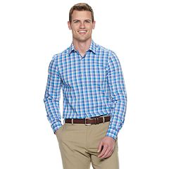 Plaid slim fit men's dress shirt