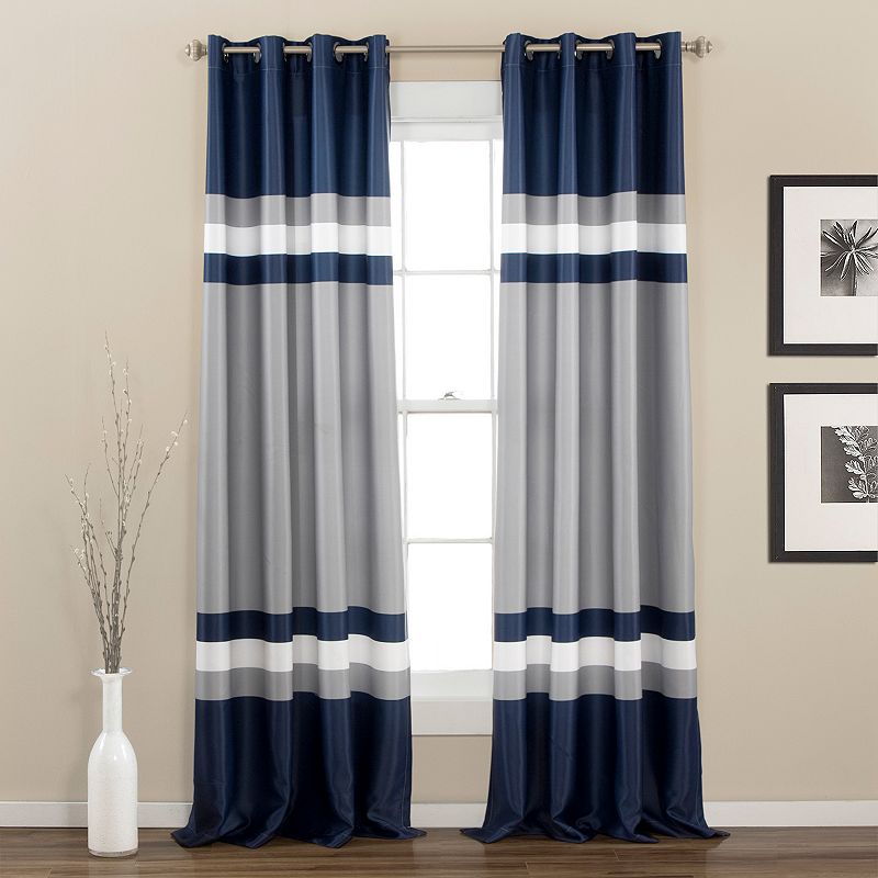 Alexander Stripe Room Darkening Window Panel Navy Set 52x84