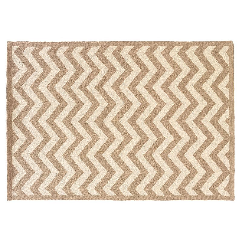 Linon Silhouette Chevron Wool Rug, Beig/Green, 8X10 Ft