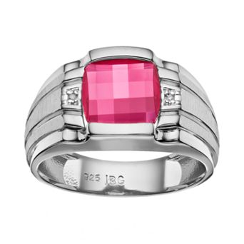 Men's Lab-Created Ruby & Diamond Accent Sterling Silver Ring