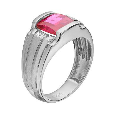 Men's Lab-Created Ruby & Diamond Accent Sterling Silver Ring