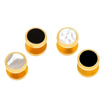 Double-Sided Gold Tone Onyx & Mother of Pearl Round Studs