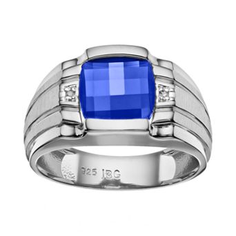Men's Lab-Created Sapphire & Diamond Accent Sterling Silver Ring
