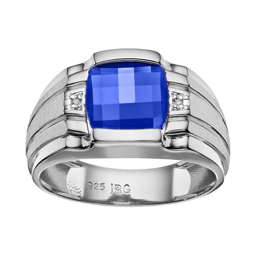 Men's Lab-Created Sapphire & Diamond Accent Sterling Silver Ring