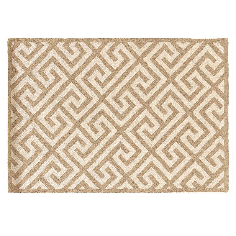 Linon Silhouette Greek Key Wool Rug, Beig/Green, 5X7 Ft