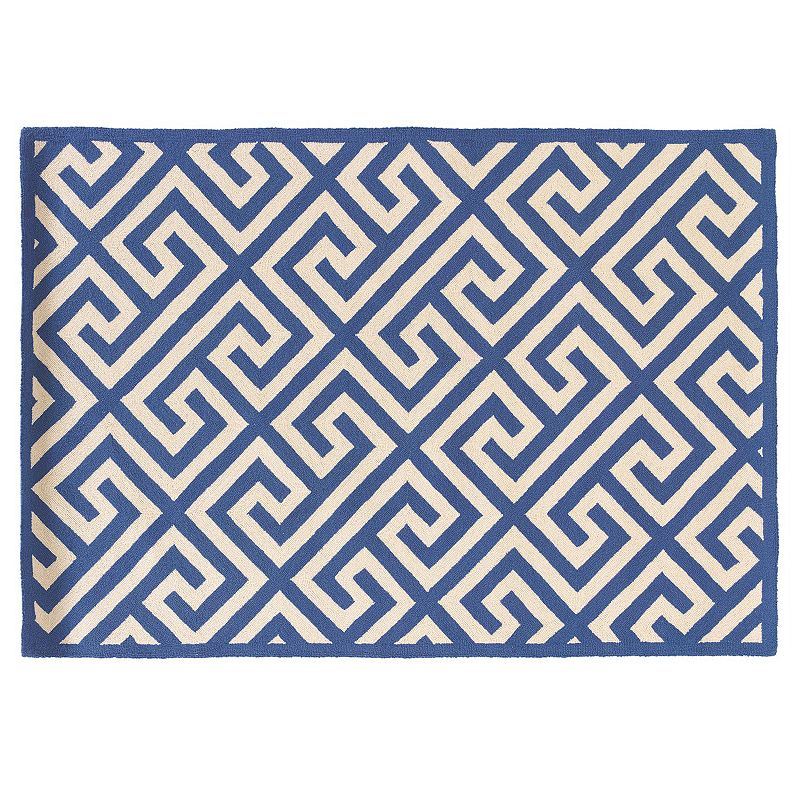 Linon Silhouette Greek Key Wool Rug, Blue, 8X10 Ft