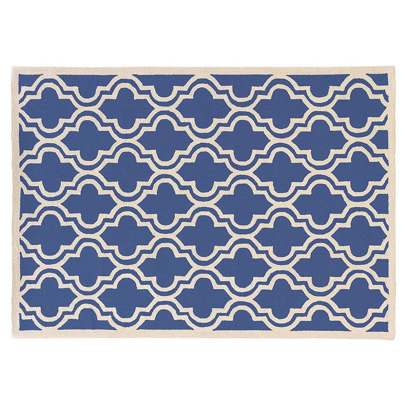 Linon Silhouette Quatrefoil Wool Rug, Blue, 8X10 Ft