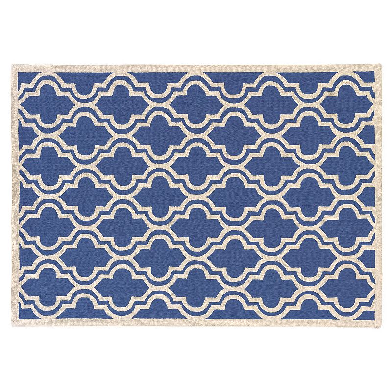 Linon Silhouette Quatrefoil Wool Rug, Blue, 2X3 Ft