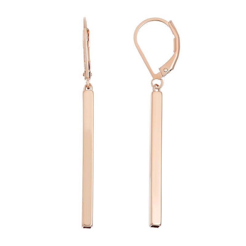 18k Rose Gold Over Silver Stick Drop Earrings, Womens, Pink