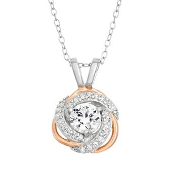 Classic Treasures Lab-Created White Sapphire Sterling Silver & 18k Rose Gold Over Silver Love Knot Necklace