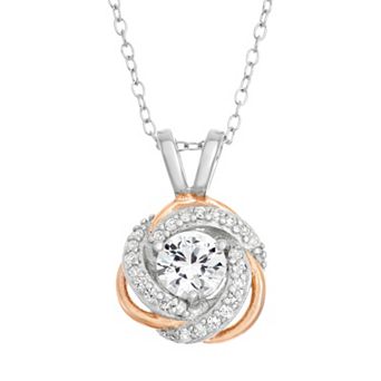 Classic Treasures Lab-Created White Sapphire Sterling Silver & 18k Rose Gold Over Silver Love Knot Necklace