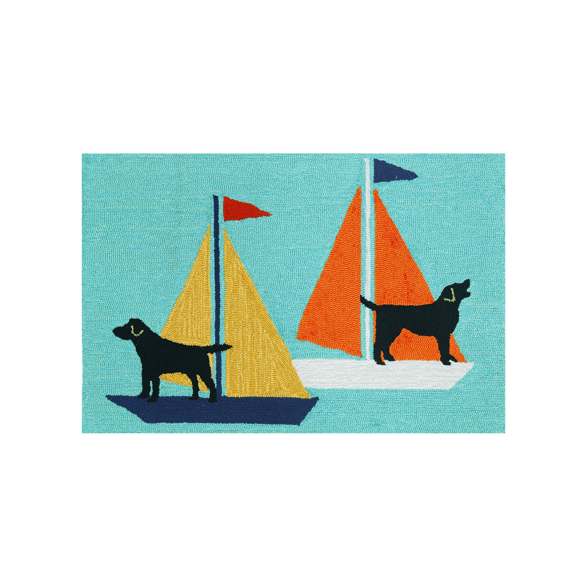 Liora Manne Frontporch Sailing Dogs Indoor Outdoor Rug, Blue