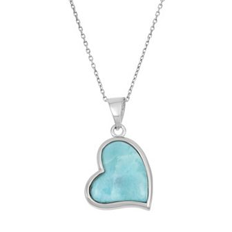 Larimar Sterling Silver Heart Halo Pendant Necklace