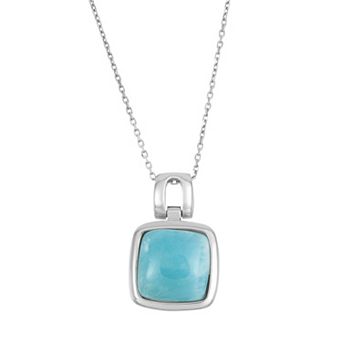 Nautica Rocks Larimar Sterling Silver Square Halo Pendant Necklace