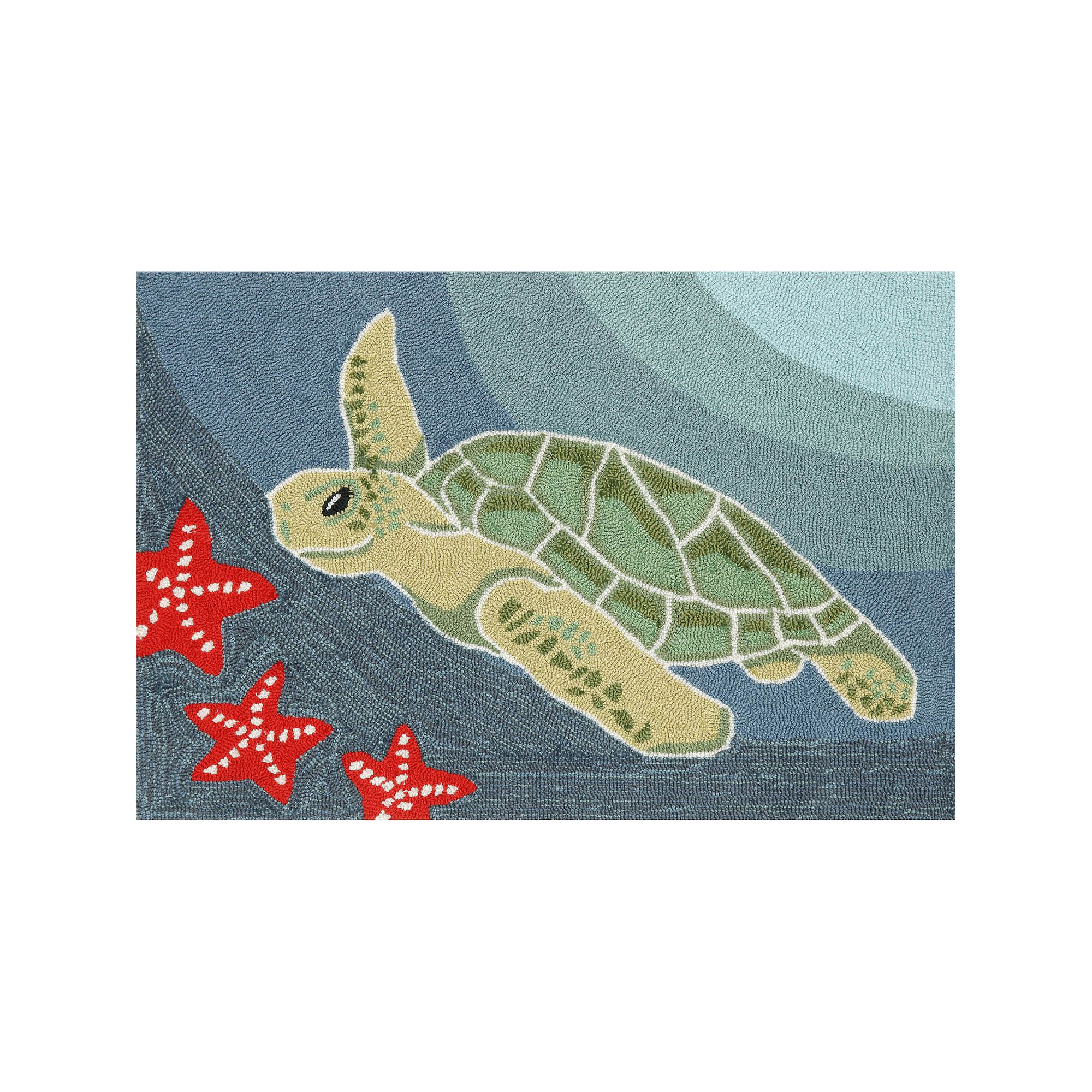 Liora Manne Frontporch Sea Turtle Indoor Outdoor Rug, Blue