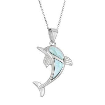 Nautica Rocks Larimar Sterling Silver Dolphin Pendant Necklace