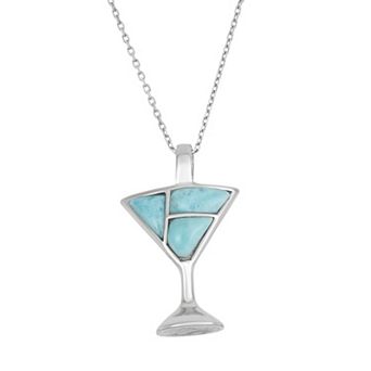 Larimar Sterling Silver Martini Glass Pendant Necklace