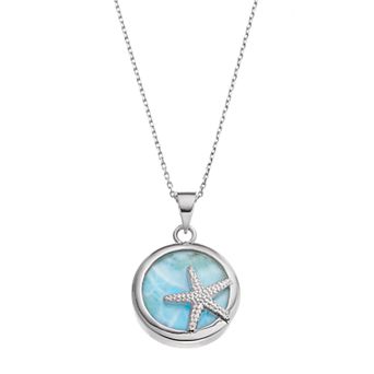 Sterling Silver Larimar Starfish Disc Pendant