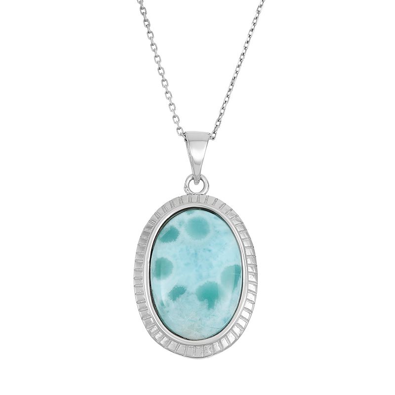 Larimar Sterling Silver Oval Halo Pendant Necklace, Womens, Size: 18, B