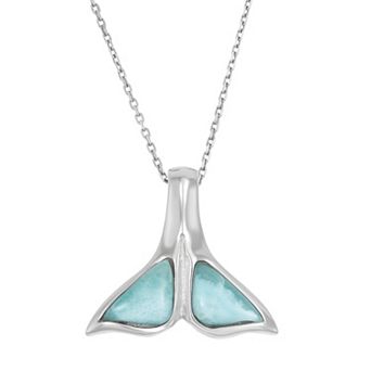 Nautica Rocks Larimar Sterling Silver Whale Tail Pendant Necklace