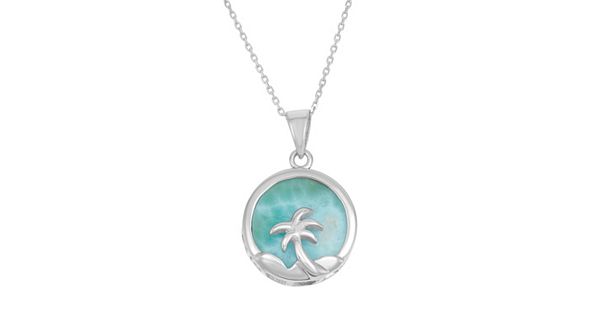 Larimar Sterling Silver Palm Tree Disc Pendant Necklace