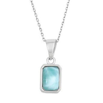 Larimar Sterling Silver Rectangle Halo Pendant Necklace