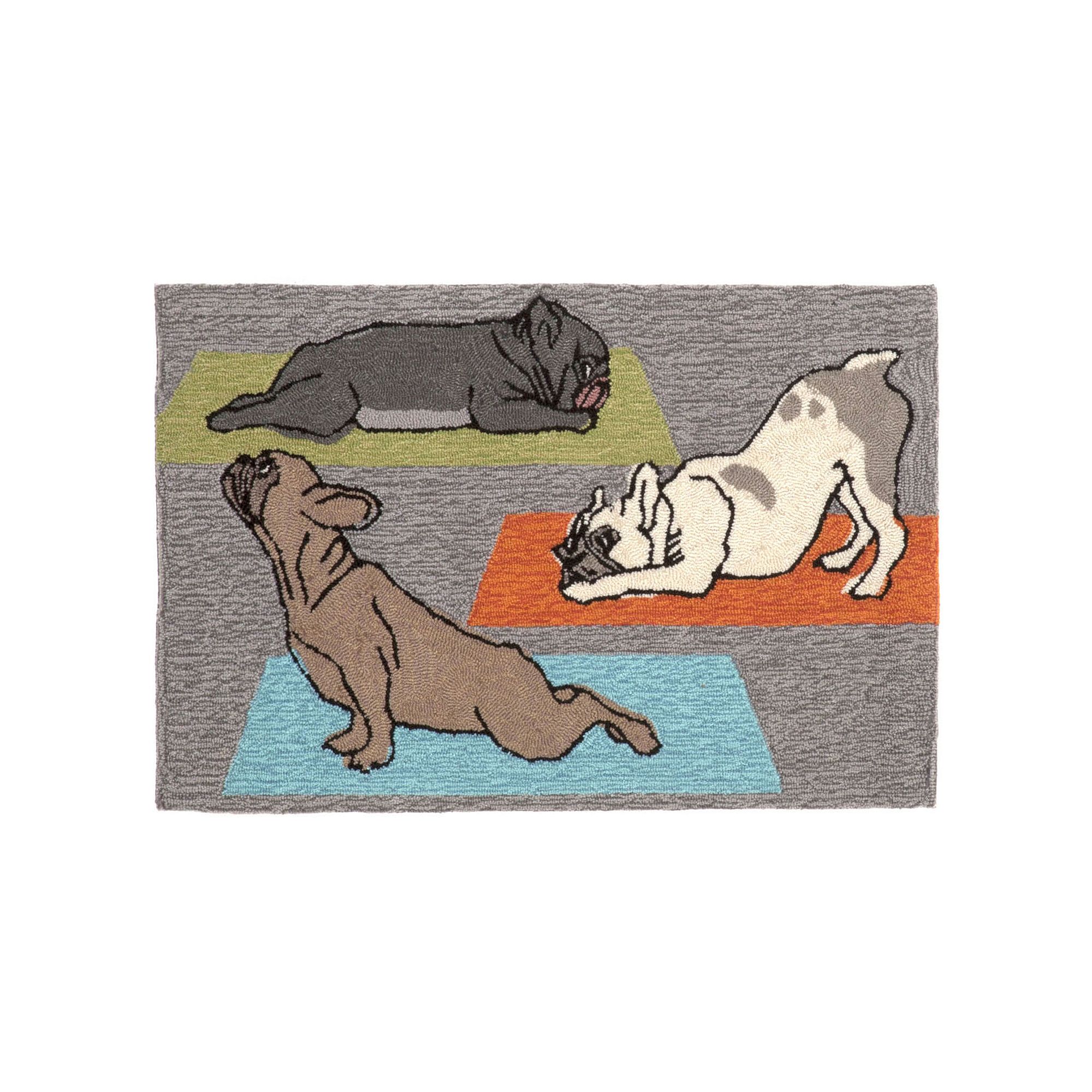 Liora Manne Frontporch Yoga Dogs Indoor Outdoor Rug, Grey
