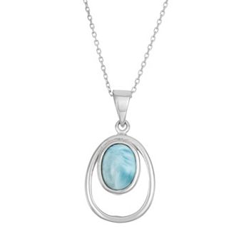 Nautica Rocks Larimar Sterling Silver Double Oval Pendant Necklace