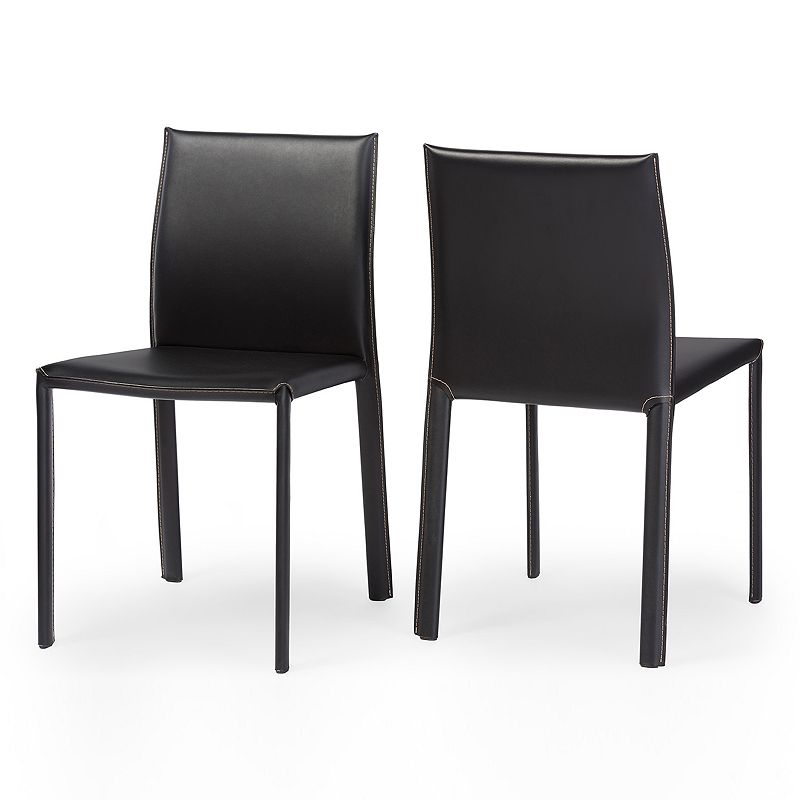Baxton Studio 2-piece Burridge Leather Dining Chair Set, Black