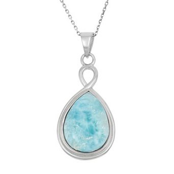 Nautica Rocks Larimar Sterling Silver Teardrop Halo Pendant Necklace