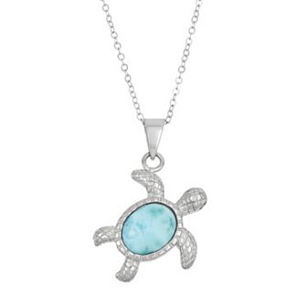 Nautica Rocks Larimar Sterling Silver Turtle Pendant Necklace