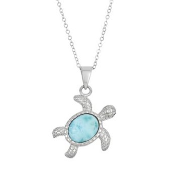 Nautica Rocks Larimar Sterling Silver Turtle Pendant Necklace