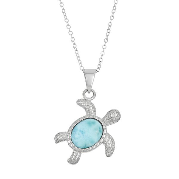 Larimar Sterling Silver Turtle Pendant Necklace