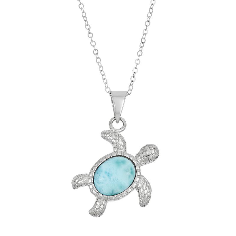 Larimar Sterling Silver Turtle Pendant Necklace, Womens, Size: 18, Blue