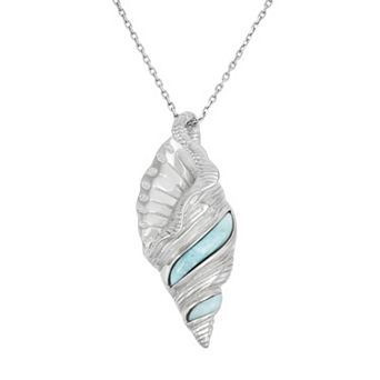 Larimar Sterling Silver Conch Shell Pendant Necklace
