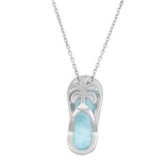 Larimar Sterling Silver Palm Tree Flip-Flop Pendant Necklace