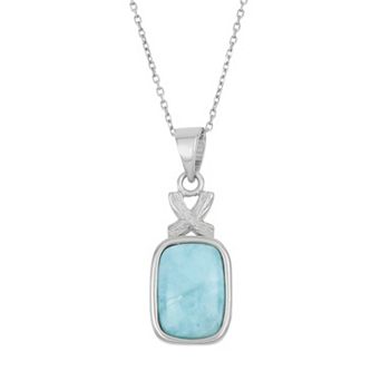 Nautica Rocks Larimar Sterling Silver Rectangle XO Pendant Necklace