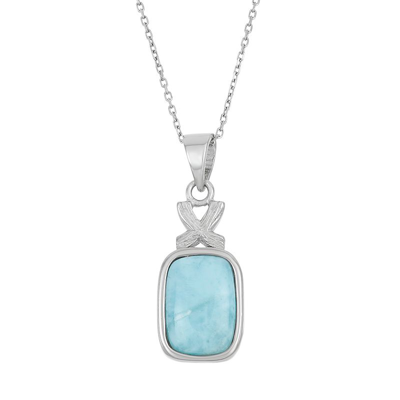 Larimar Sterling Silver Rectangle XO Pendant Necklace, Womens, Size: 18