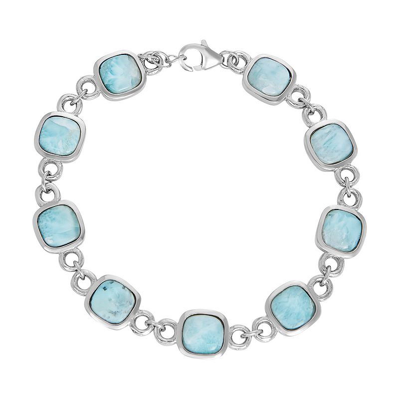 Larimar Sterling Silver Halo Station Bracelet, Womens, Size: 7.5, Blue