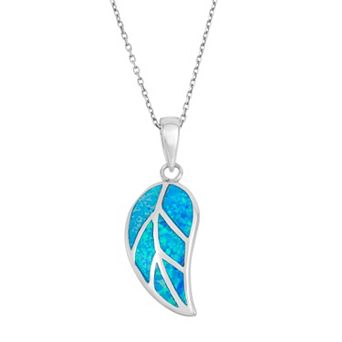 Nautica Rocks Lab-Created Blue Opal Sterling Silver Leaf Pendant Necklace