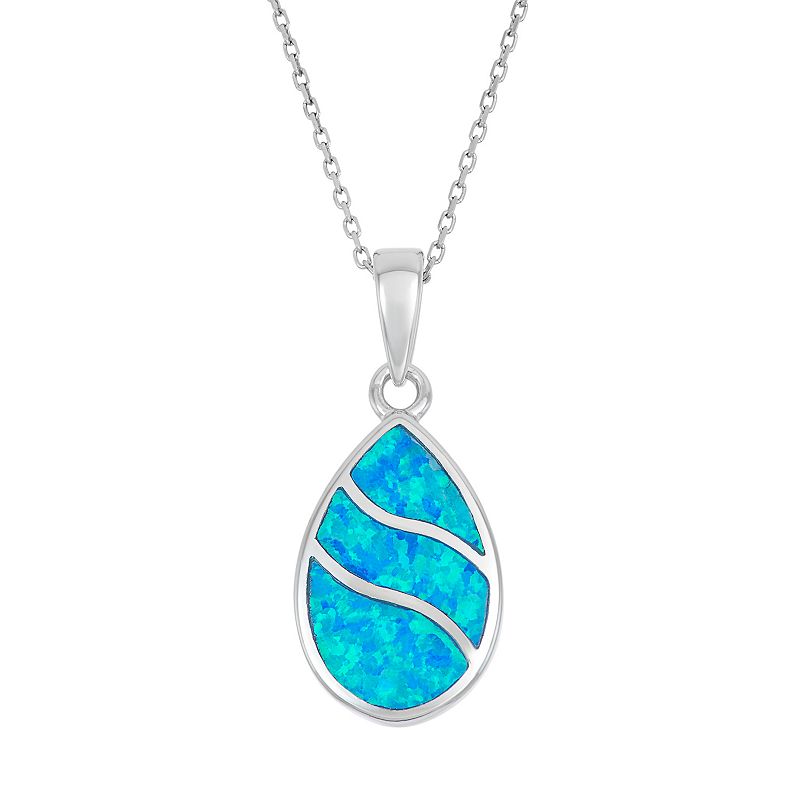 Lab-Created Blue Opal Sterling Silver Teardrop Pendant Necklace, Womens, 