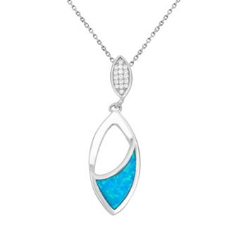 Nautica Rocks Lab-Created Blue Opal & Cubic Zirconia Sterling Silver Marquise Pendant Necklace