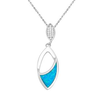 Nautica Rocks Lab-Created Blue Opal & Cubic Zirconia Sterling Silver Marquise Pendant Necklace