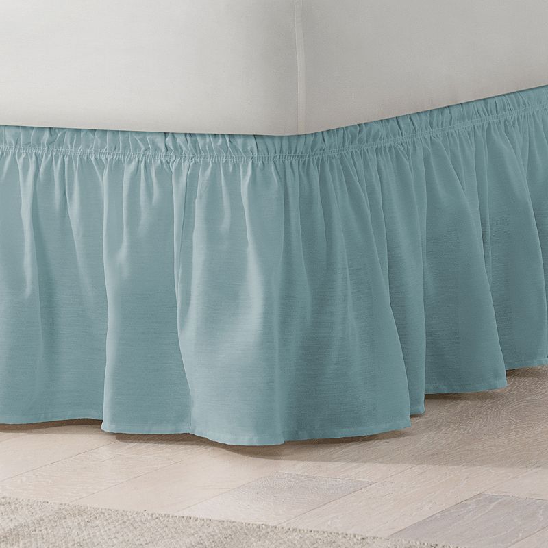 EasyFit Wrap Around Solid Ruffled Bed Skirt, Blue, King