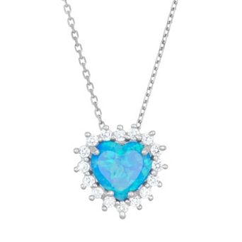 Nautica Rocks Lab-Created Blue Opal & Cubic Zirconia Sterling Silver Heart Halo Pendant Necklace