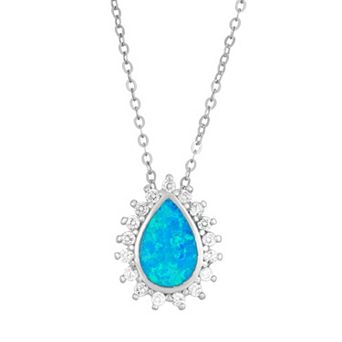 Nautica Rocks Lab-Created Blue Opal & Cubic Zirconia Sterling Silver Teardrop Halo Pendant Necklace